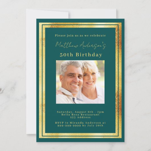 Aquamarines grünes Foto Geburtstag Einladung (Vorderseite)