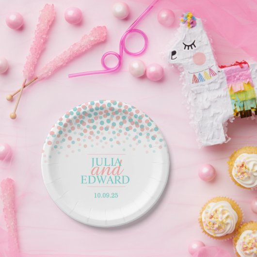 Aquamarines, grünes Korallenorangetuch Pappteller (Party)