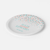 Aquamarines, grünes Korallenorangetuch Pappteller (Schrägansicht)