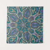 Aquamarines grünes lila Goldindischer Wandteppich (Vorderseite (Horizontal))