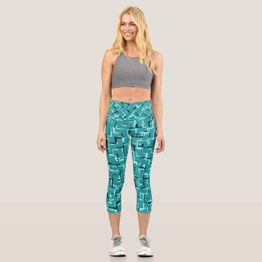 Aquamarines Grünes modernes Muster Capri Leggings (Vorderseite)