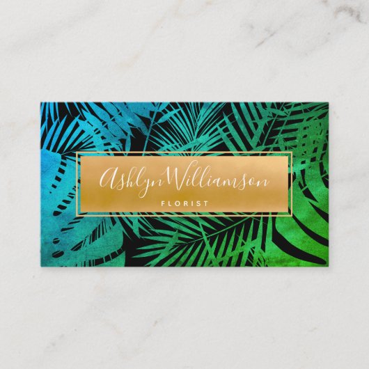 Aquamarines grünes Omerskript aus Edelgold in trop Visitenkarte (Vorderseite)