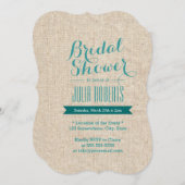 Aquamarines grünes Rustikales Burlap Textur Brautp Einladung (Vorne/Hinten)