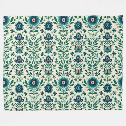 Aquamarines grünes schwedisches Volksmuster Fleecedecke (Vorderseite (Horizontal))