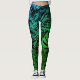 Aquamarines grünes, tropisches Palmenblatt Leggings