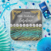 Aquamarines grünes Zebra Print & Gold Silber Gebur Pappteller (Party)