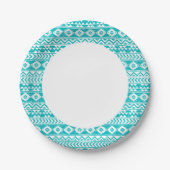 Aquamarines Grunge-Aztec-Stammmuster Pappteller (Vorderseite)