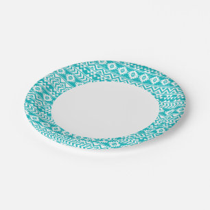Aquamarines Grunge-Aztec-Stammmuster Pappteller