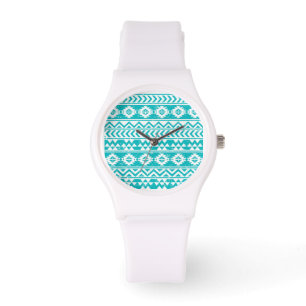 Aquamarines Grunge Aztec Tribal Muster Armbanduhr