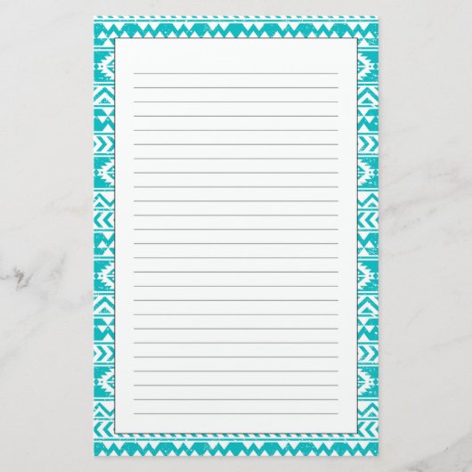 Aquamarines Grunge Aztec Tribal Muster Briefpapier (Vorderseite)