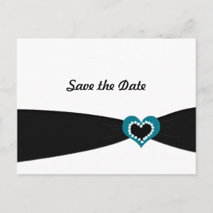 Aquamarines Herz mit schwarzem Band Save the Date Ankündigungspostkarte
