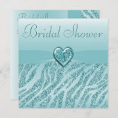 Aquamarines Herz und Zebra Glitzer Brautparty Einladung (Vorne/Hinten)