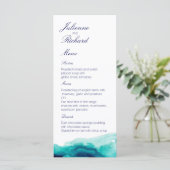 Aquamarines Hochzeitmenü für Hochzeiten im türkisf Menükarte (Stehend Vorderseite)