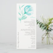 Aquamarines Hochzeitsmenü für Peonies Menükarte (Stehend Vorderseite)