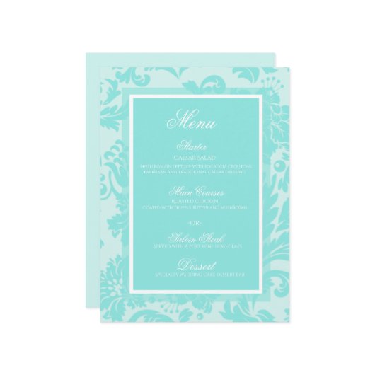 Aquamarines Hochzeitsmenü Menükarte (Vorderseite/Rückseite Beispiel)