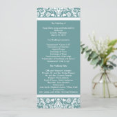 Aquamarines Hochzeitsprogramm für Aqua Blue Damask Programm (Stehend Vorderseite)