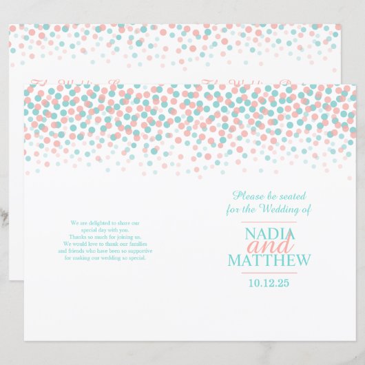Aquamarines Hochzeitsprogramm für gescannte Konfet (Vorne/Hinten)