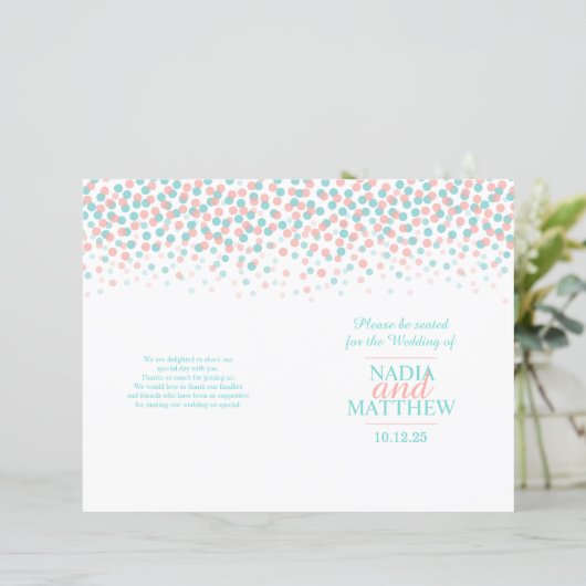 Aquamarines Hochzeitsprogramm für gescannte Konfet (Stehend Vorderseite)