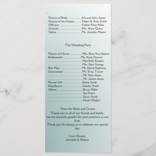 Aquamarines Hochzeitsprogramm für Naturbambus Programm (Rückseite)