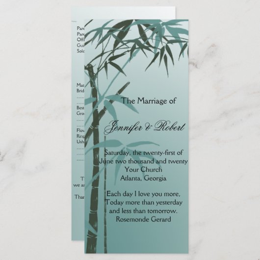 Aquamarines Hochzeitsprogramm für Naturbambus Programm (Vorne/Hinten)