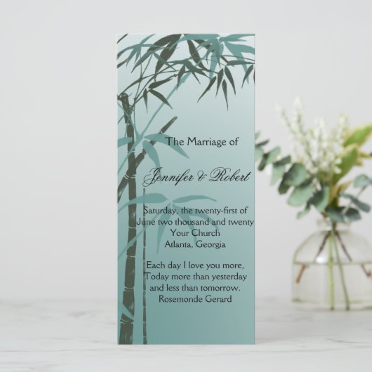 Aquamarines Hochzeitsprogramm für Naturbambus Programm (Stehend Vorderseite)