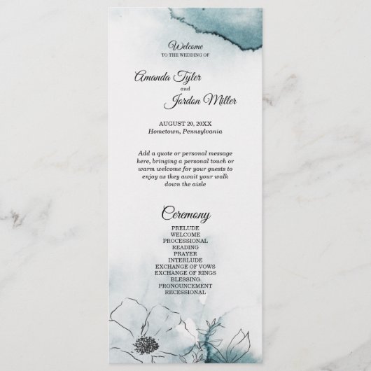 Aquamarines Hochzeitsprogramm für Wasserfarben Programm (Vorderseite)