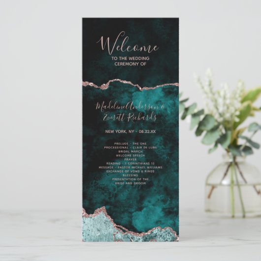 Aquamarines Hochzeitsprogramm "Green Agate Order o Programm (Stehend Vorderseite)