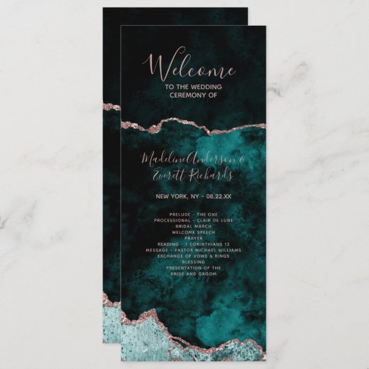 Aquamarines Hochzeitsprogramm "Green Agate Order o Programm (Vorne/Hinten)