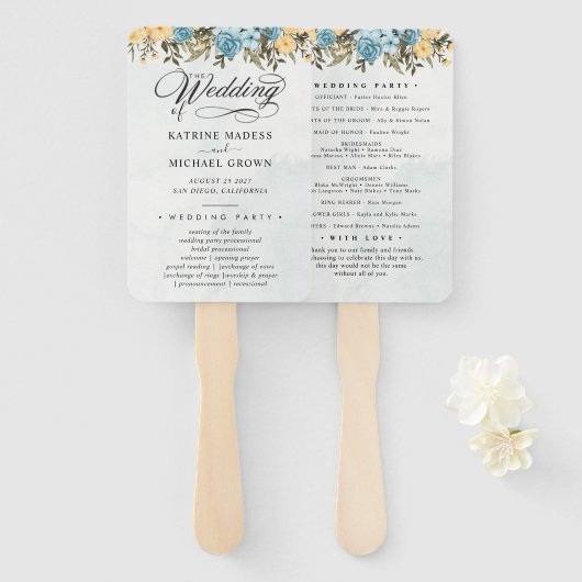 Aquamarines Hochzeitsprogramm Hand Fan Fächer (Vorne und Hinten)