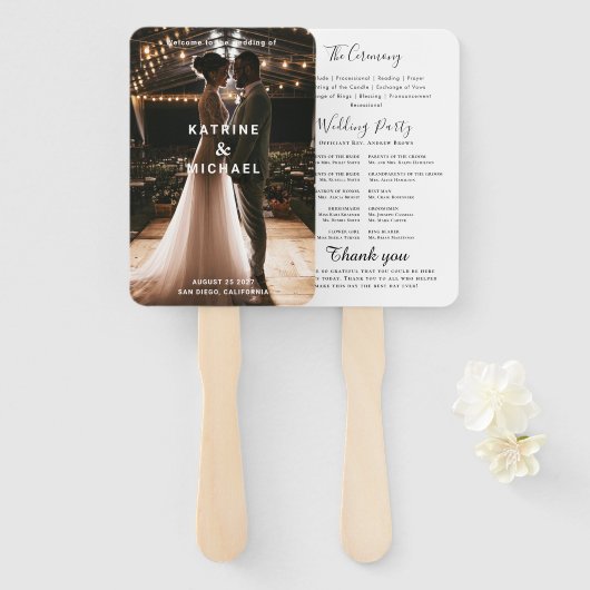 Aquamarines Hochzeitsprogramm Hand Fan Fächer (Vorne und Hinten)