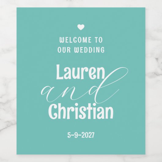 Aquamarines Hochzeitsweinlabel Scripture Weinetikett (Einzelnes Label)