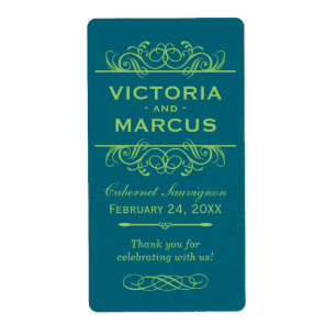 Aquamarines Hochzeitweiliges Weinflaschen Monogram