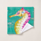 aquamarines Holz des Seepferds Badhandtuch Set (Waschlappen)