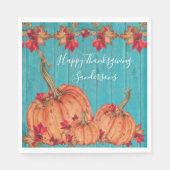 Aquamarines Holz Herbst Orange Pumpkins Herbstlaub Serviette (Vorderseite)