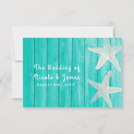 Aquamarines Holz & Starfish Elegante Beach RSVP Ca (Rückseite)