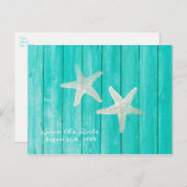Aquamarines Holz & Starfish Strand Elegant Save th Ankündigungspostkarte (Vorne/Hinten)