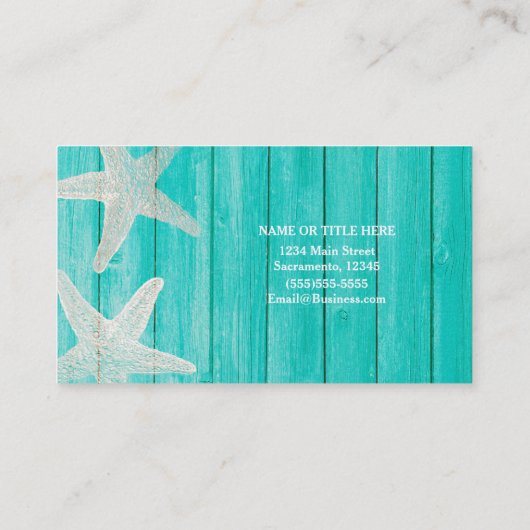 Aquamarines Holz & Starfish Strand Elegante Chic T Visitenkarte (Rückseite)