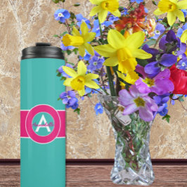 Aquamarines Hot-Pink-Monogramm Personalisiert Thermosbecher