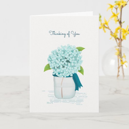 Aquamarines Hydrangea Denken Sie an Sie Karte (Gelbe Blume)