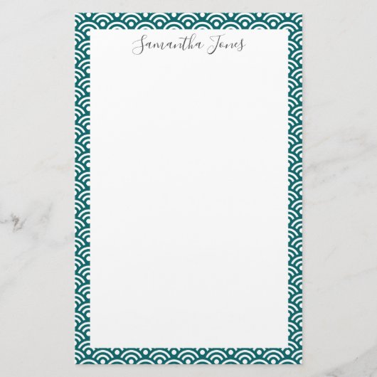 Aquamarines japanisches Muster | PERSONALISIERT Briefpapier (Vorderseite)
