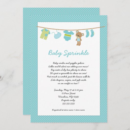 Aquamarines JungeClotheslinebaby besprühen Einladung (Vorne/Hinten)