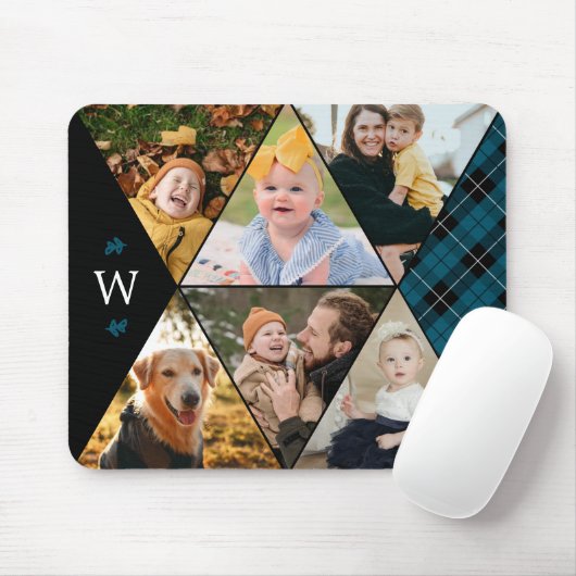Aquamarines Kariertes geometrisches Monogramm Mousepad (Mit Mouse)