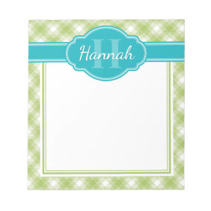 Aquamarines Kariertes Muster Monogramm Notizblock