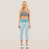 Aquamarines, Kariertes Muster Tartan Pulver Blau Capri Leggings (Vorderseite)