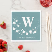 Aquamarines klassisches Monogramm rustikales botan Serviette (Beispiel)