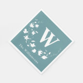 Aquamarines klassisches Monogramm rustikales botan Serviette (Ecke)
