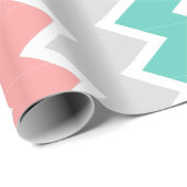 Aquamarines, korallenrotes und graues Zickzack Geschenkpapier (Rolleneckpunkt)