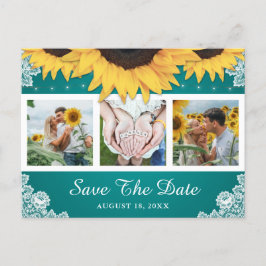 Aquamarines Lace Sunflower Wedding Foto Save the D Ankündigungspostkarte