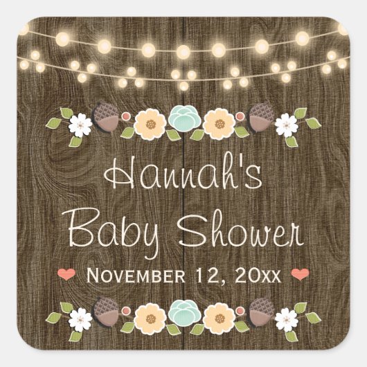 Aquamarines Lichtzeichenband Rustikales Fall Braut Quadratischer Aufkleber (Vorderseite)