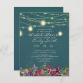 Aquamarines Lila Brautparty mit Blumenzellenleucht Einladung (Vorne/Hinten)
